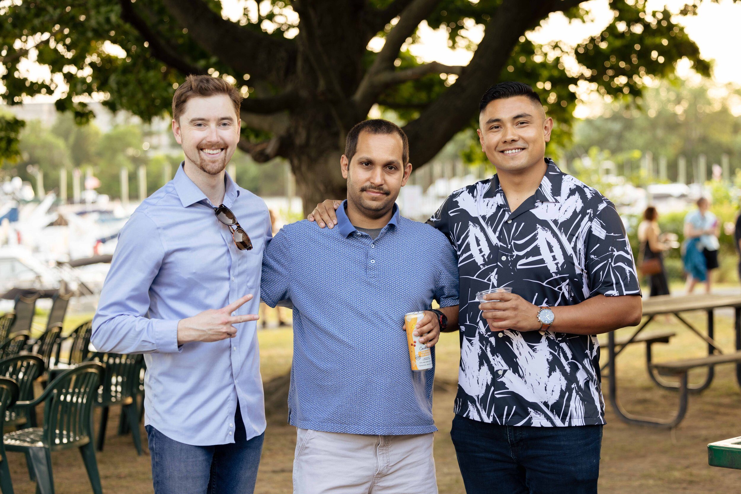 Friends at a summer mixer at Columbia Island Marina